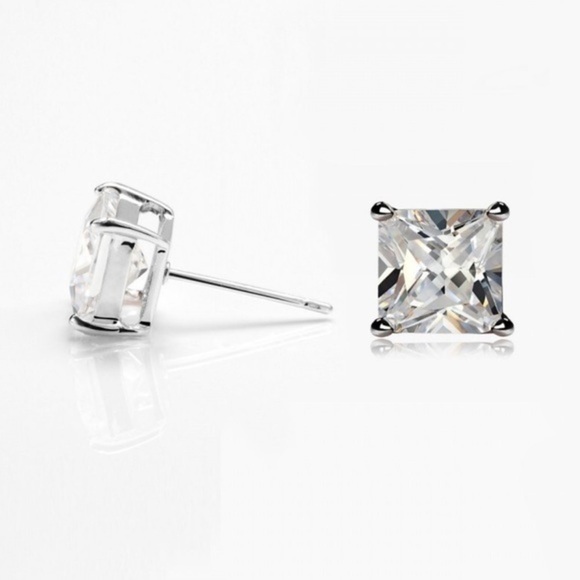 Renaissance Collection 14k White Gold Over 925 Sterling Silver CZ Princess Cut - Picture 2 of 4